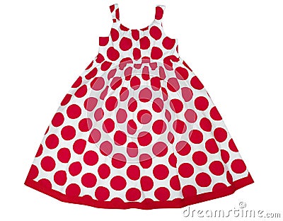 Female kid dress in red spots isolated on white. Girl party wear Stock Photo