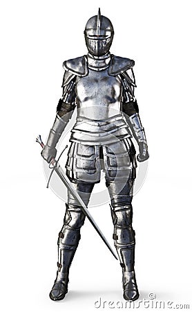 Female knight on an isolated white background. Stock Photo