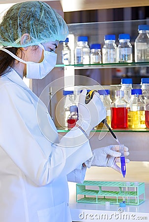 Female lab technician at work in a laboratory. Stock Photo