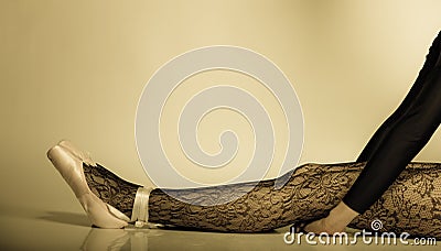 Female legs dancer in ballet shoes Stock Photo