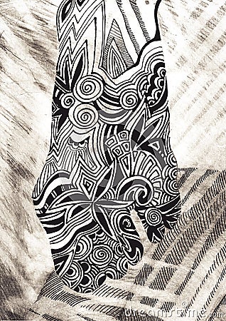 Female legs. Hand-drawn, sea waves. Drowning woman. Ethnic, retro, doodle, zentangle, tribal design element Stock Photo