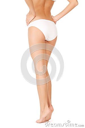 Female legs in white bikini panties Stock Photo