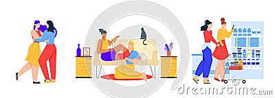 Female LGBT couples or family set isolated scene Vector Illustration