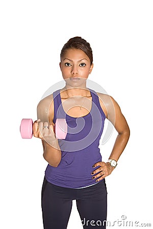 Female lifting dumbell in one hand Stock Photo