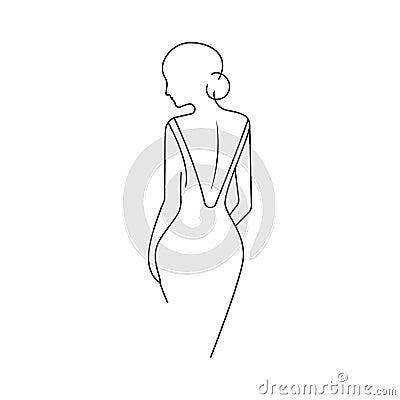 Female line beautiful back. Silhouette of beautiful girl in evening dress Vector Illustration