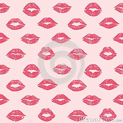 Female lips hearts seamless pattern Vector Illustration