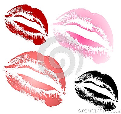 Female Lips Lipstick Kiss Vectors Cartoon Illustration