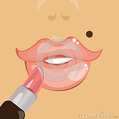 Female lips with a pink lipstick. Vector Cartoon Illustration