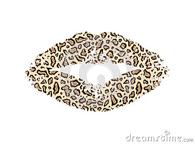 Female lips stylized as a leopard skin. Kiss jaguar isolated on white background for design prints. Animal skin lipstick pucker Vector Illustration