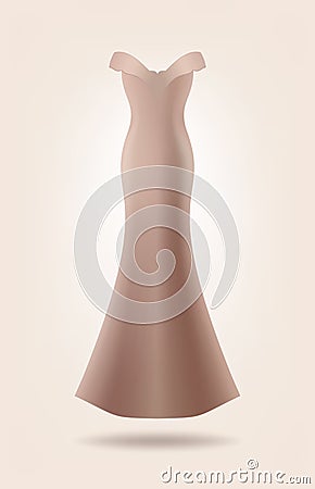 Female long dress mock up. Isolated beige dress Vector Illustration