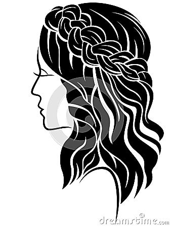 Female with long hair and classic plait Vector Illustration