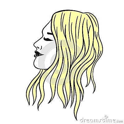 Female long haircut yellow isolate on a white background. Vector graphics Stock Photo