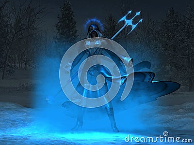 Female mage casts spell Stock Photo
