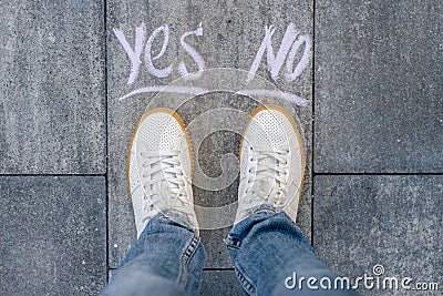 The female makes a choice yes or no Stock Photo