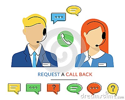 Female and male call centre operator Vector Illustration