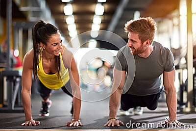 Female and male compete in endurance Stock Photo