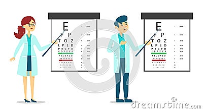 Female and male doctor oculist standing at the eyesight Stock Photo