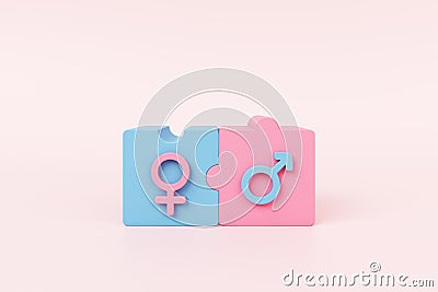 Female male symbol sex gender baby jigsaw concept. learn study feminine masculine boy girl education pink blue pastel. Stock Photo