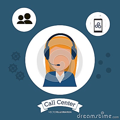 Female manager call center tools app Vector Illustration