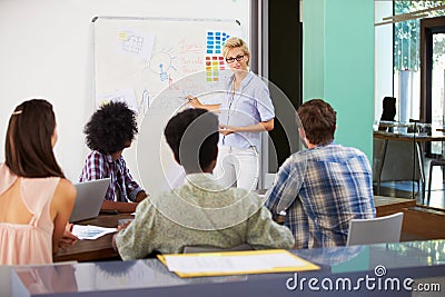 Female Manager Leading Brainstorming Meeting In Office Stock Photo