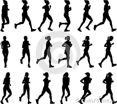 female marathon runners silhouettes Vector Illustration