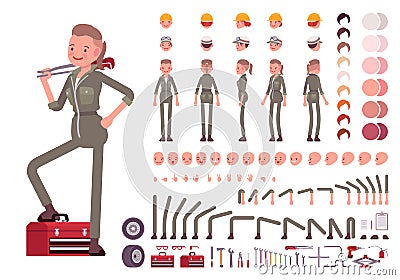 Female mechanic character creation set Vector Illustration