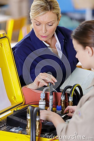 Female mechanic in electronics training course Stock Photo