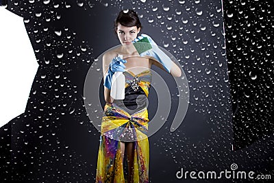 Female Model Cleaning Photo Studio Stock Photo