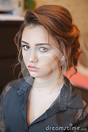 Female model ready, makeup in face Stock Photo