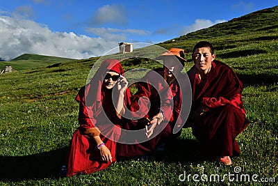 Female Monk in Tibet Editorial Stock Photo