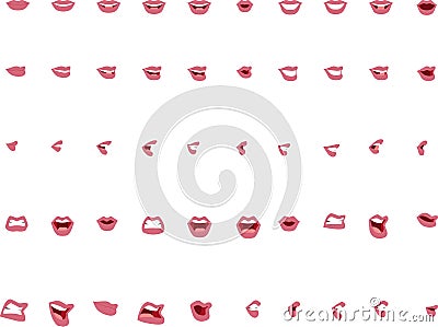 Fifty female mouth positions in Vector -pink lips Vector Illustration