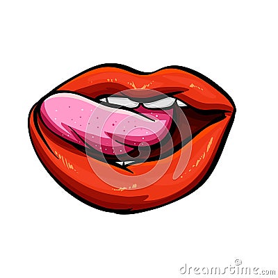 Female mouth with tongue licked upper lip Vector Illustration