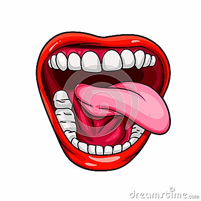 Female mouth with tongue, sticker Vector Illustration
