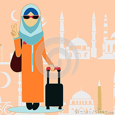 Female muslim traveler vector graphics Stock Photo
