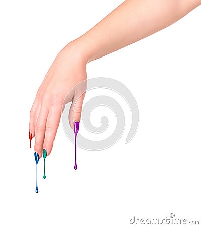 Female nails painted colored . Stock Photo