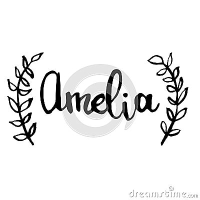 Female name drawn by brush. Hand drawn vector girl name Amelia Vector Illustration