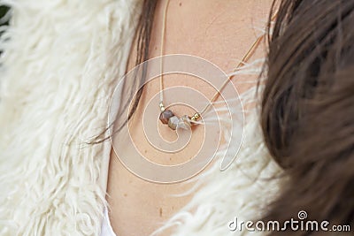 Neckline wearing agate beads stone tiny bracelet Stock Photo
