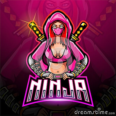 Female ninja esport logo mascot design Vector Illustration