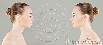 Female Nose Before and After Cosmetic Surgery or Retouch Stock Photo