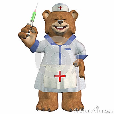 Female Nurse Bear with a Syringe Stock Photo