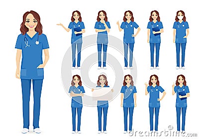 Female nurse character set Vector Illustration