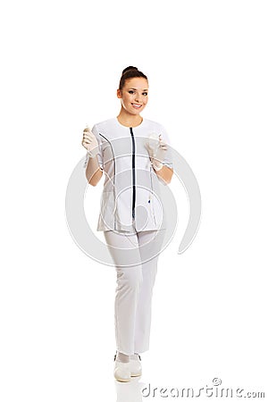 Female nurse holding a drip Stock Photo