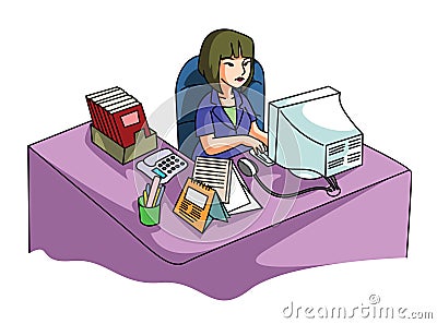 Office Employee Focus on Work Color Illustration Design Vector Illustration