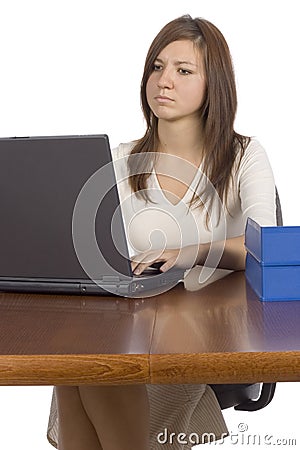 Female office worker working computer Stock Photo