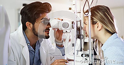 Girl woman in ophthalmology clinic for diopter detection Stock Photo