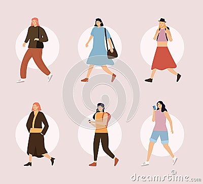 female pedestrians walking Vector Illustration