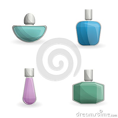 Female perfume icons set cartoon vector. Perfumery Vector Illustration