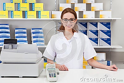 Female pharmacist in pharmacy Stock Photo