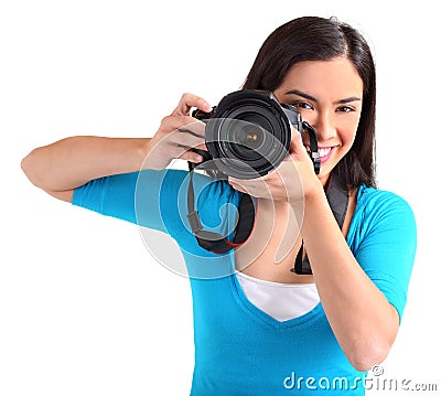 Female Photographer Shooting You Stock Photo