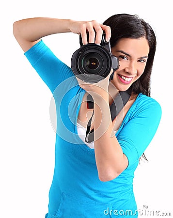 Female Photographer Shooting You Stock Photo